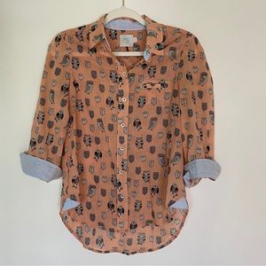 ANTHROPOLOGIE HD in Paris brand Owl Print Top, Size 2 - Excellent Like New